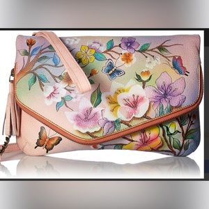 Anuschka Handpainted Leather Convertible Clutch Wristlet-Japanese Garden